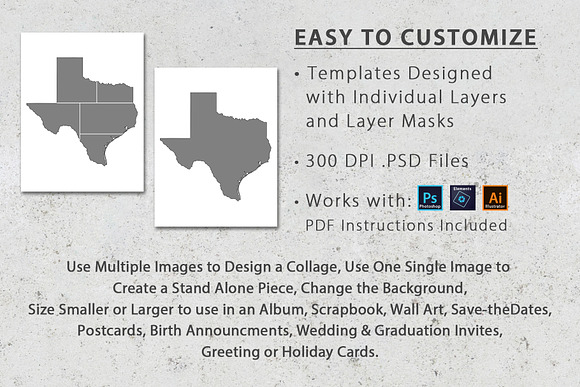 5x7 State Shaped Card Template Pack in Postcard Templates - product preview 3