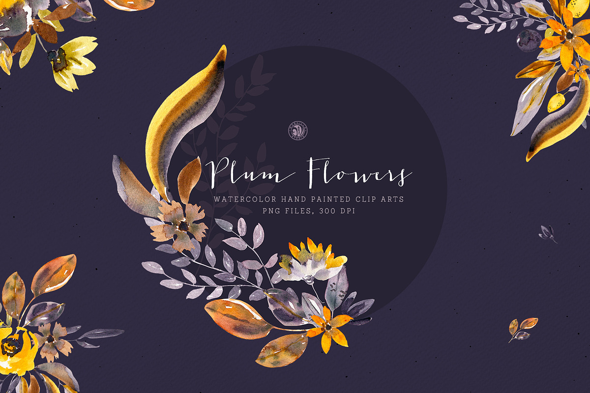 Plum Watercolor Flowers in Illustrations - product preview 8