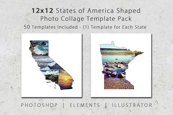 12x12 State Shaped Photo Templates
