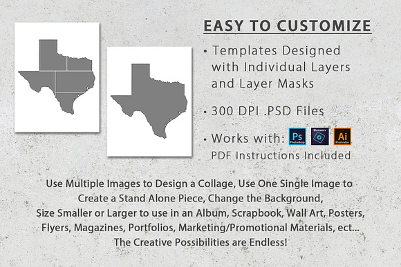 12x12 State Shaped Photo Templates in Templates - product preview 3