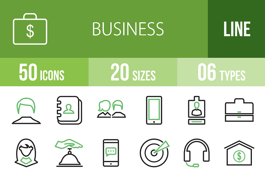 50 Business Line Green & Black Icons
