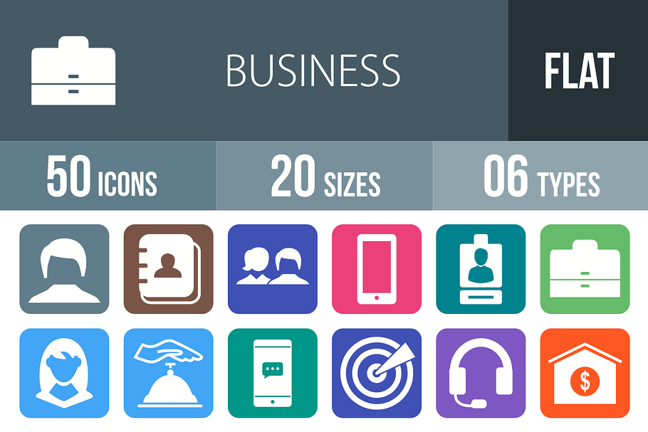 50 Business Flat Round Corner Icons