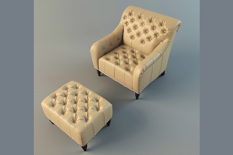 Brady Tufted Leather Chair & Ottoman in Furniture - product preview 8