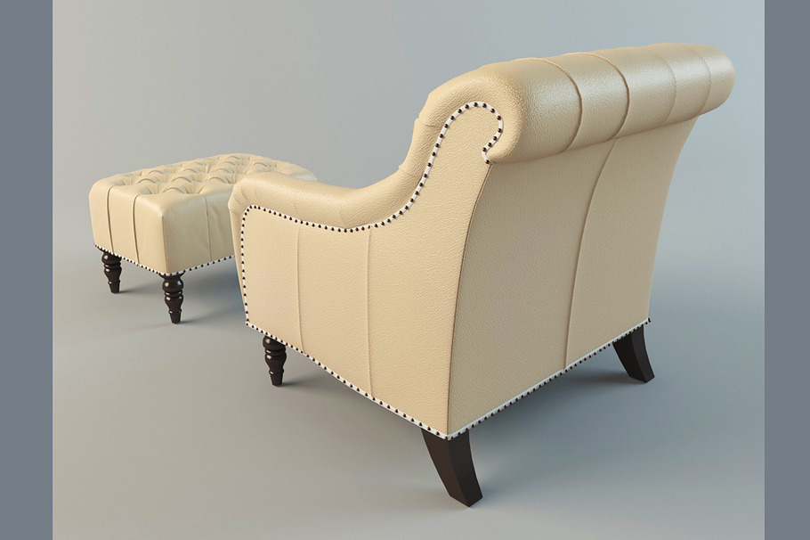 Brady Tufted Leather Chair & Ottoman in Furniture - product preview 1