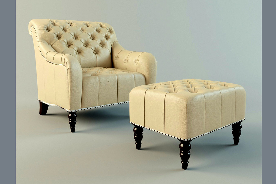Brady Tufted Leather Chair & Ottoman in Furniture - product preview 3