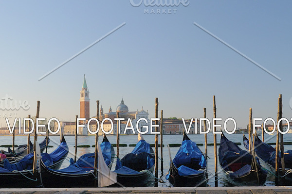 Many gondola boats in Venice Italy