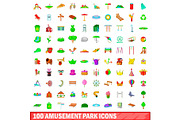 100 amusement park icons set