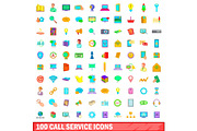 100 call service icons set, cartoon