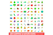 100 camping and nature icons set