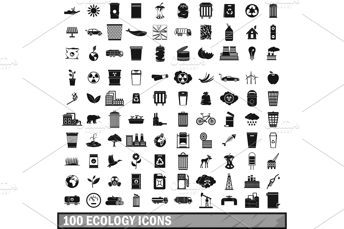 100 ecology icons set, simple style in Illustrations - product preview 8