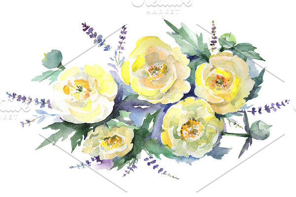 Bouquet of yellow flowers Watercolor