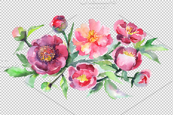 Bouquet with pink peonies Watercolor in Illustrations - product preview 1