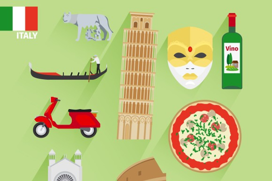 Italy flat icons in Graphics - product preview 8
