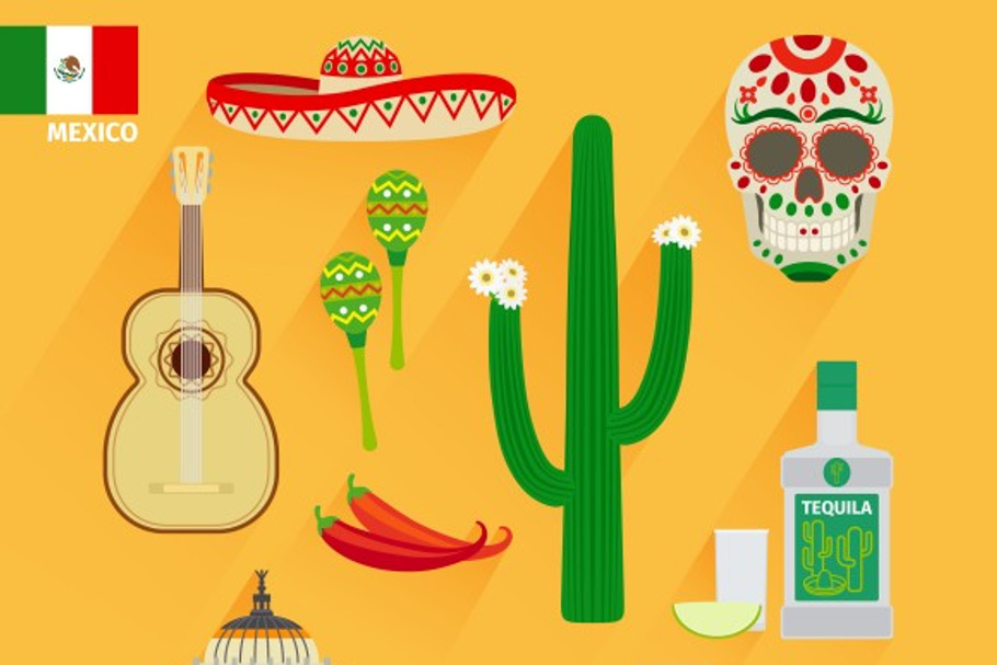 Mexico landmarks icons in Graphics - product preview 8