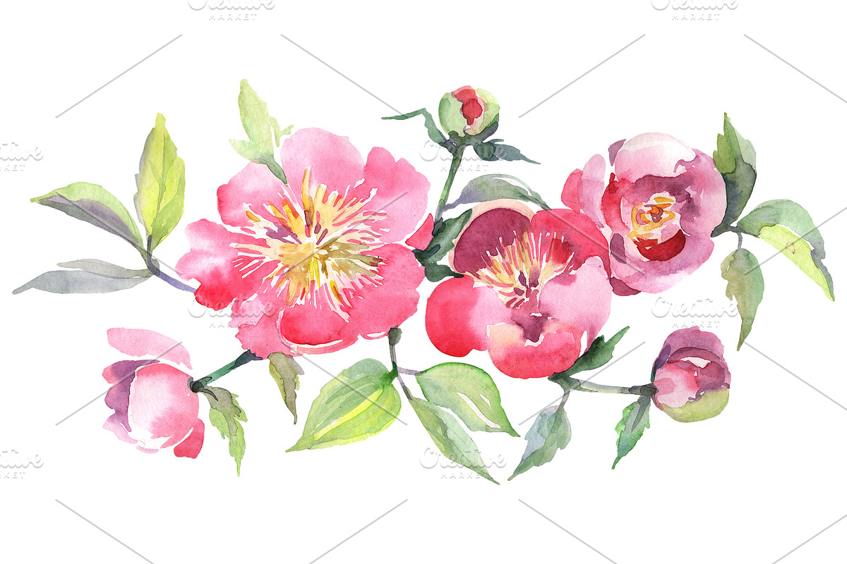 Bouquet with tea roses Watercolor in Illustrations - product preview 8