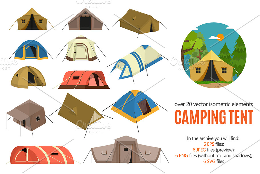 Camping Tents Set in Illustrations - product preview 8