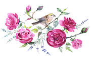 Bouquet with roses and a bird