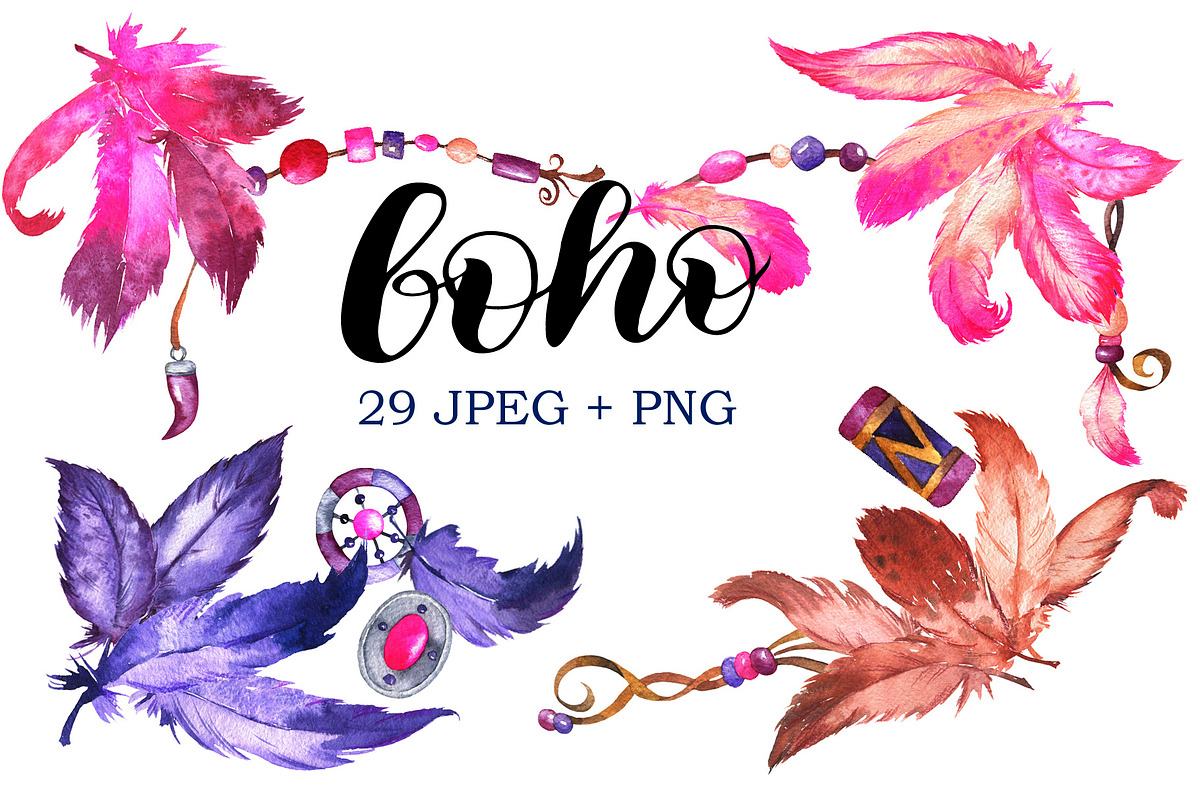 Boho watercolor collection in Illustrations - product preview 8