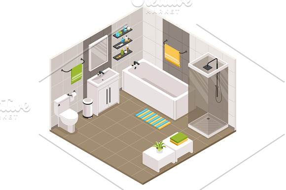 Bathroom Isometric Set in Illustrations - product preview 1