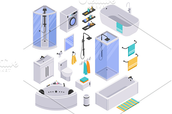 Bathroom Isometric Set in Illustrations - product preview 3