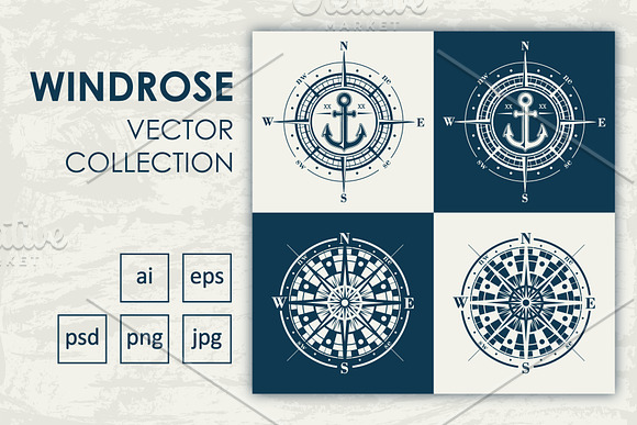 Compass roses (windroses) vector set in Illustrations - product preview 2