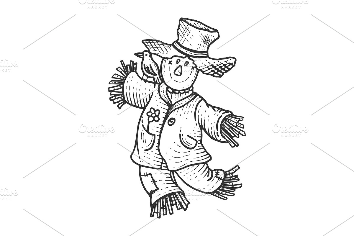 Scarecrow sketch engraving vector in Illustrations - product preview 8