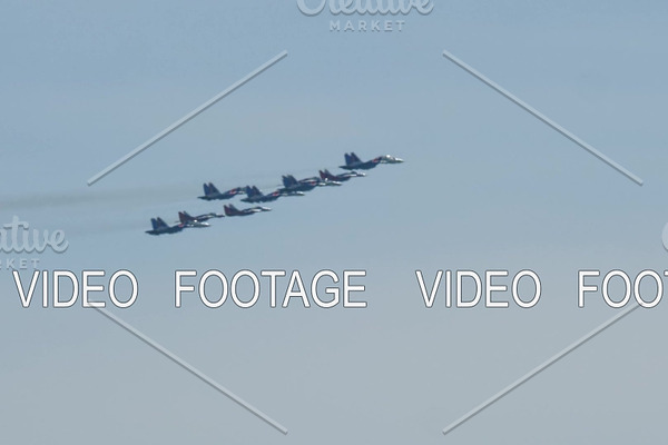 Group of fighter planes performing