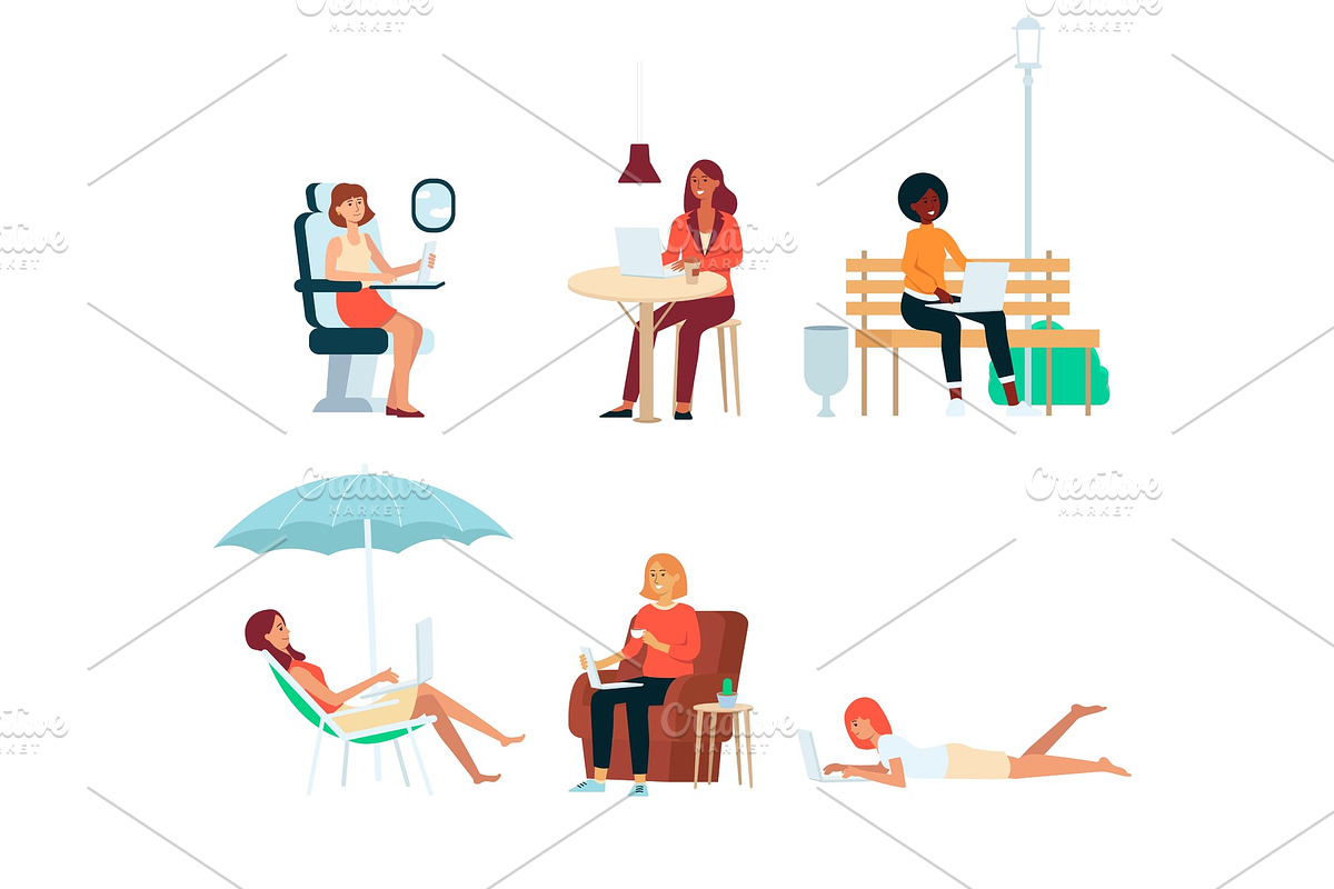 Set of freelancers with laptop in in Illustrations - product preview 8