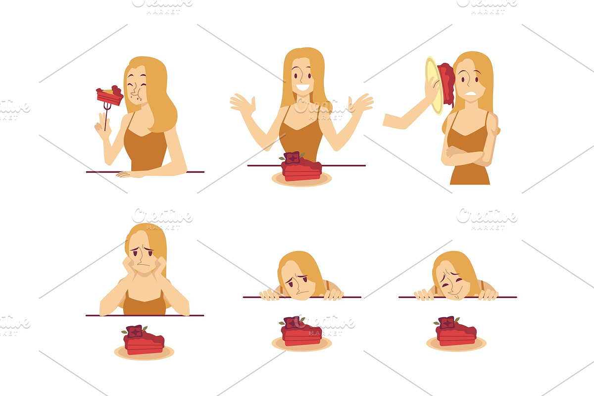 Set of woman character with cake in Illustrations - product preview 8