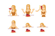 Set of woman character with cake