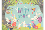 Happy bunnies celebrating Easter in