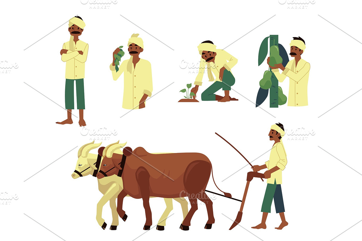 Vector happy indian farmer barefood in Illustrations - product preview 8