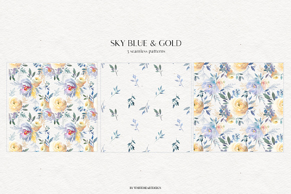 Sky Blue & Gold Floral Clip Art  Set in Illustrations - product preview 6