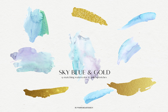 Sky Blue & Gold Floral Clip Art  Set in Illustrations - product preview 8