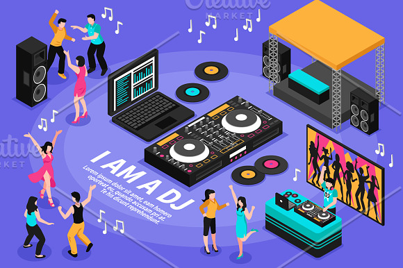 DJ Music Isometric Set in Illustrations - product preview 2