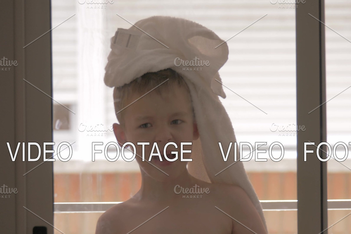 Funny kid fooling with towel and in Graphics - product preview 8