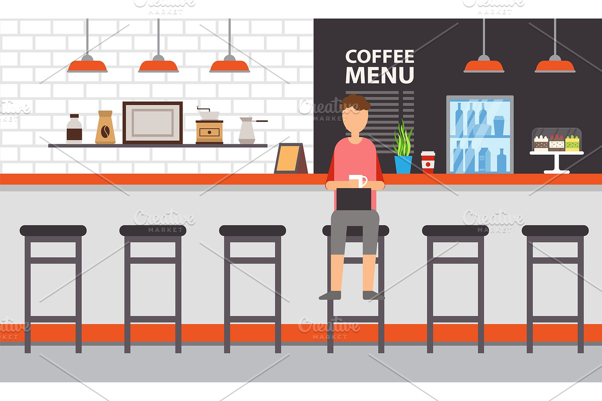 Coffee House or Bar Interior in Illustrations - product preview 8