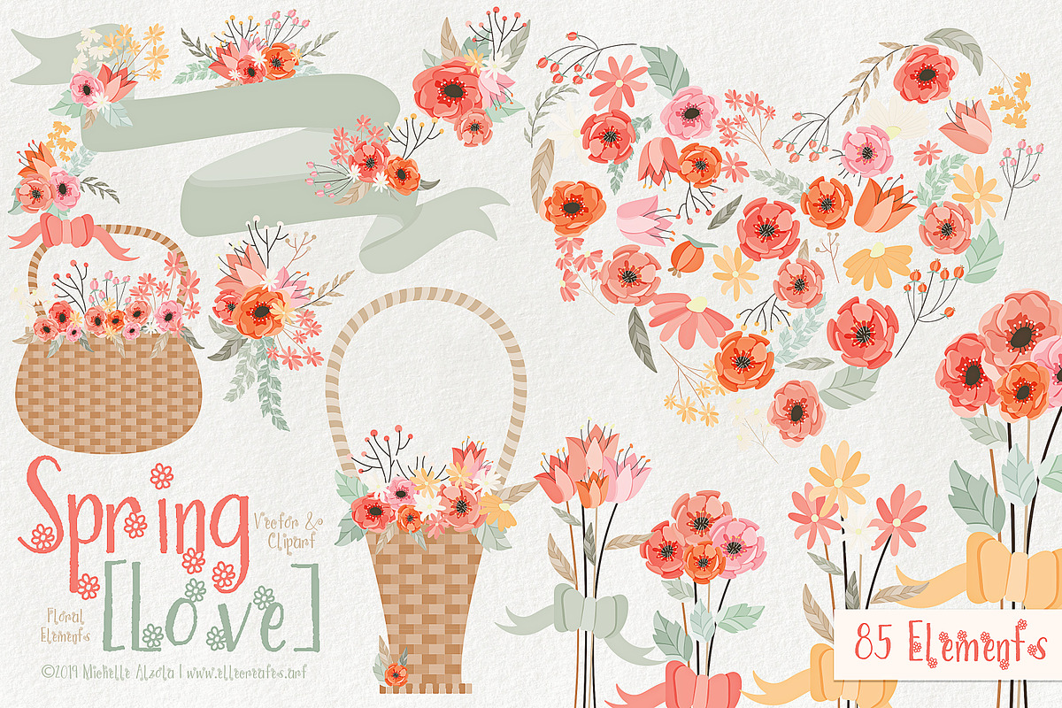 Spring Love 01 Peach & Mint Vector in Illustrations - product preview 8