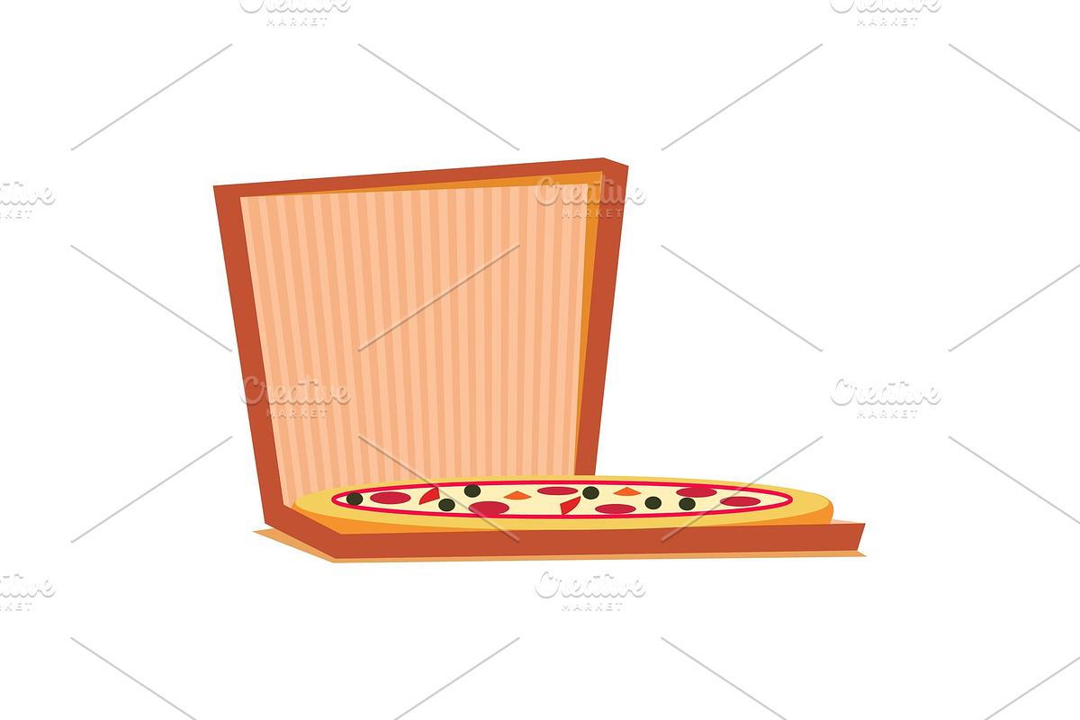 Pizza with Meat, Cheese and Tomatoes in Illustrations - product preview 8