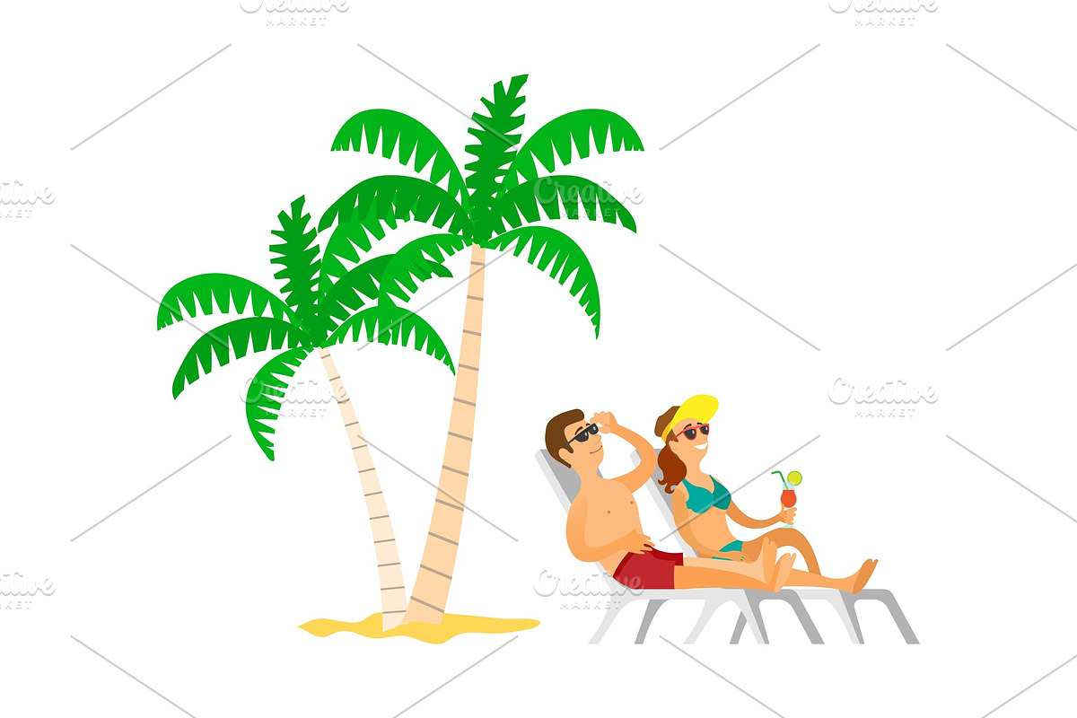 People Sunbathing near Palm Tree in Illustrations - product preview 8