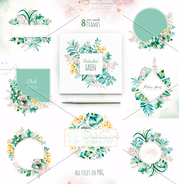 Pistachio Green.Watercolor set 110+ in Illustrations - product preview 1