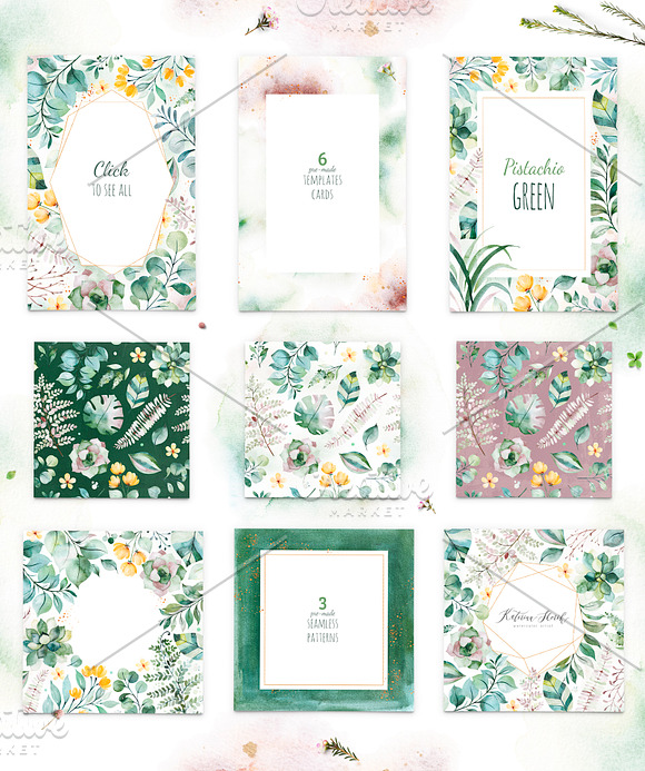 Pistachio Green.Watercolor set 110+ in Illustrations - product preview 4