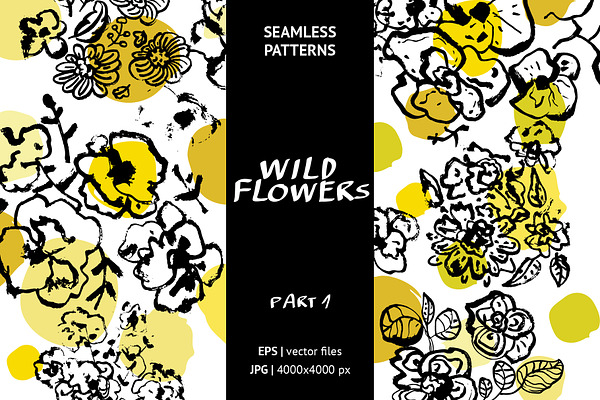 Wild flowers. Seamless patterns.