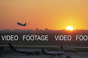 Airport view at golden sunset with