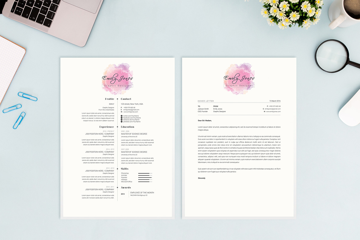 Water Color CV-Resume Tempalate *C in Letter Templates - product preview 8