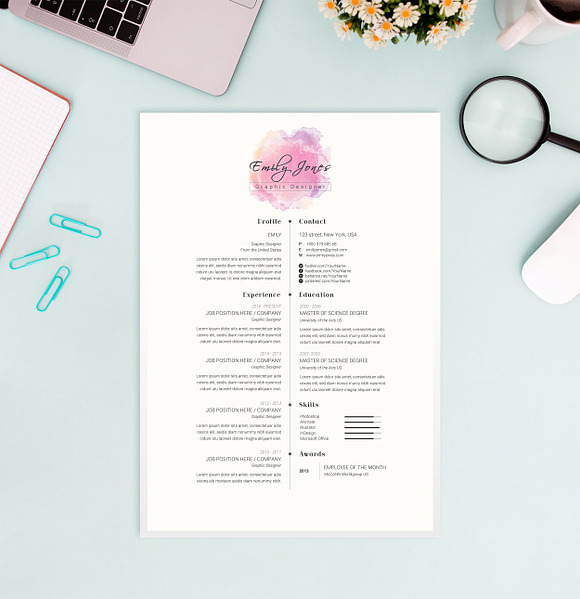 Water Color CV-Resume Tempalate *C in Letter Templates - product preview 1