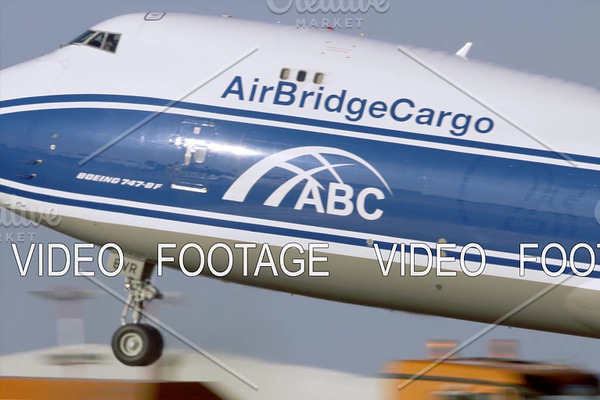 Cargo Boeing 747 taking off, view at