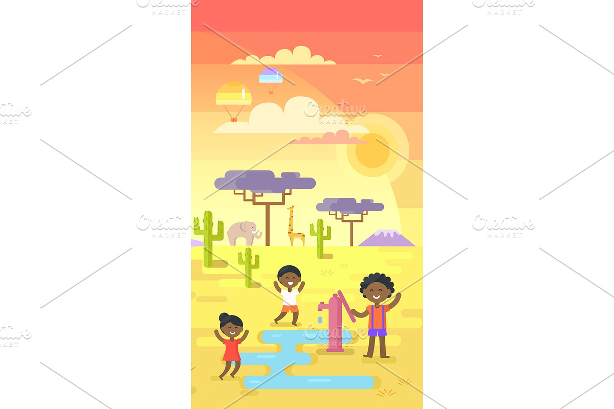 African Children Playing near Water in Illustrations - product preview 8
