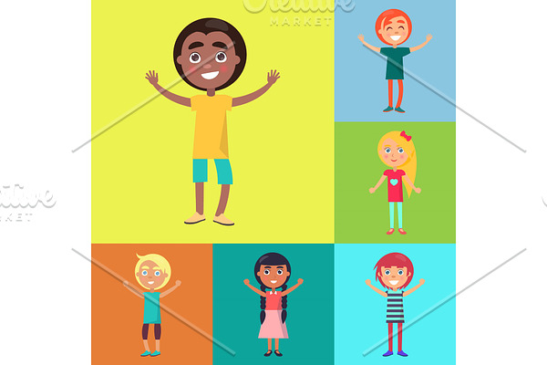 Happy Kids on Colorful Backgrounds