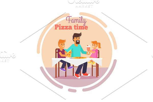 Family Pizza Vector Illustration in